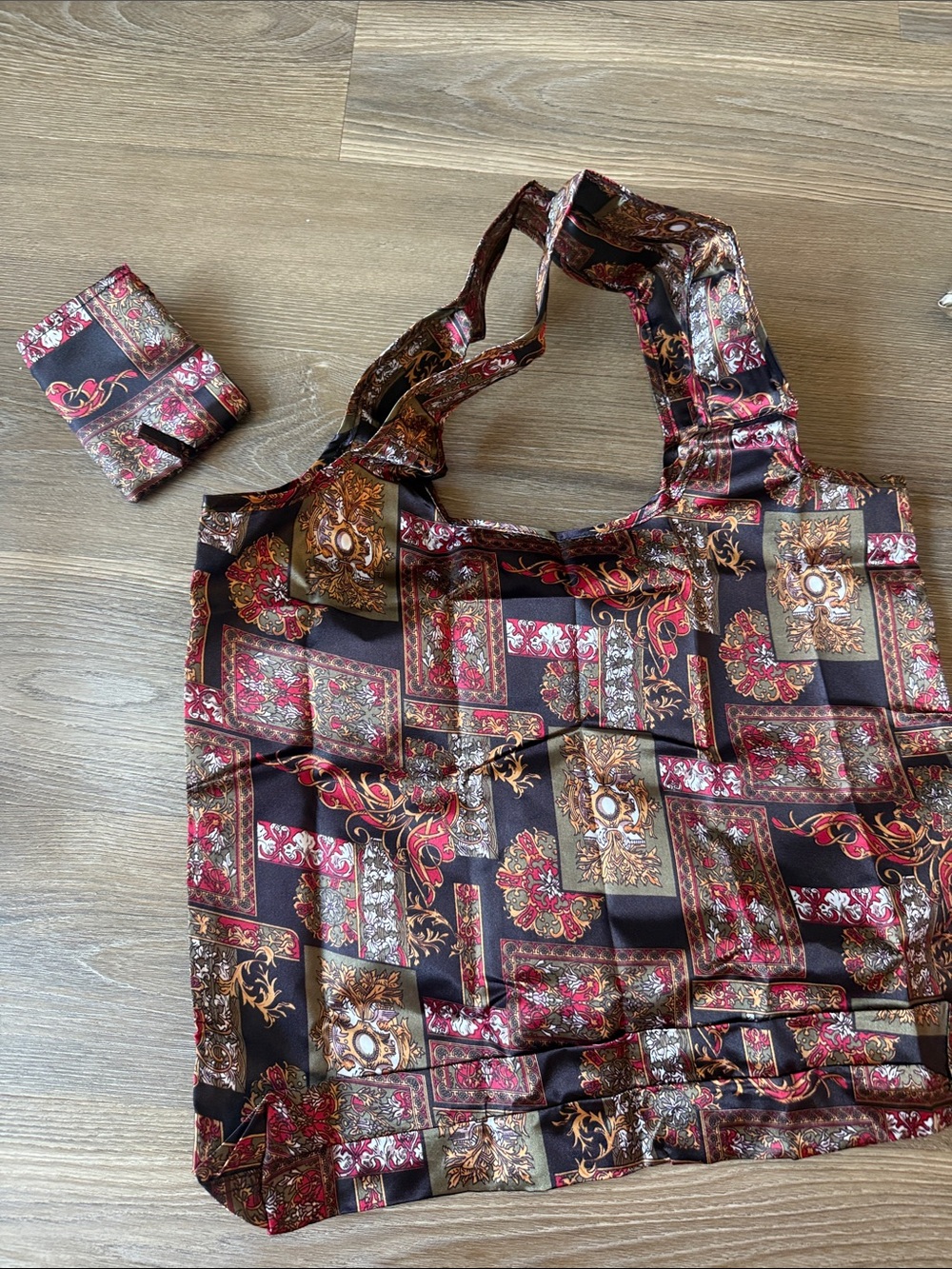 NWOT Satin scarf print foldable reusable shopping bag